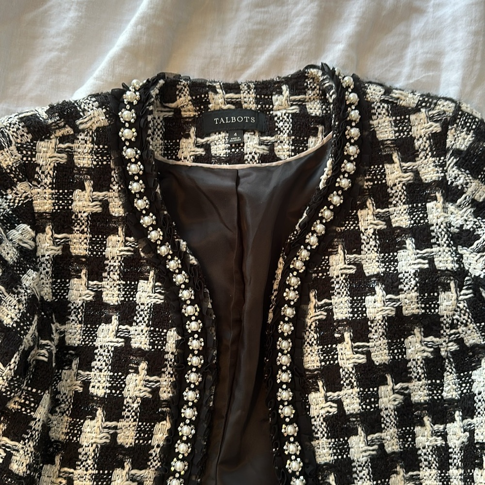 Talbots Tweed black and white pearl jacket